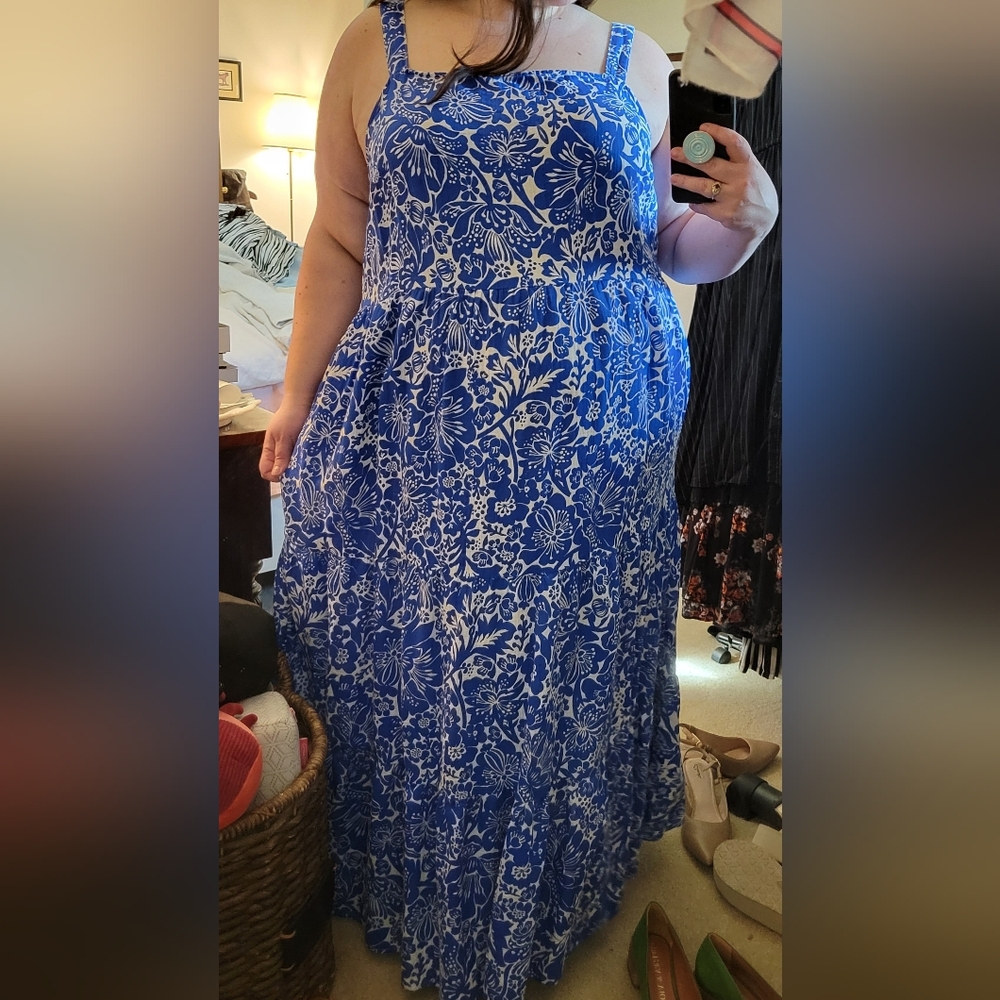 Sonoma Blue and White Floral Smocked Maxi Dress 3x - Picture 3 of 4